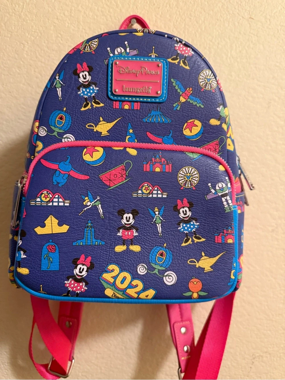NEW Disney Parks Loungefly Mini Backpack 2024 Edition – Blue with Pink Accents